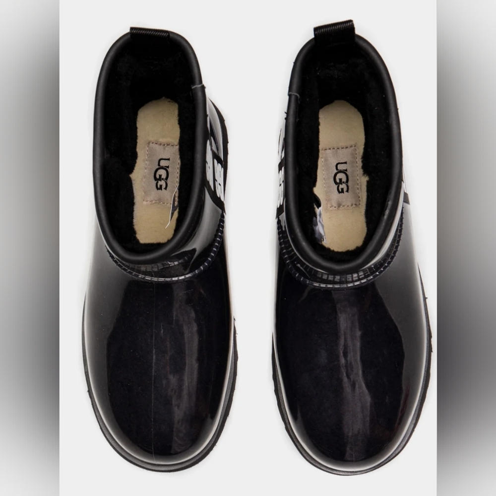 UGG Classic Glossy Clear Mini Black Rain Boots Women's Size 6 MSRP $160 - Picture 3 of 11